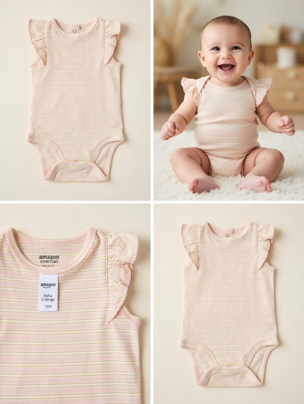 Amazon Essentials x Sofia Grainge Striped Baby One Piece – Size 12M